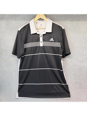 Adidas Polo Men Medium Black Climalite Golf Shirt Stripe